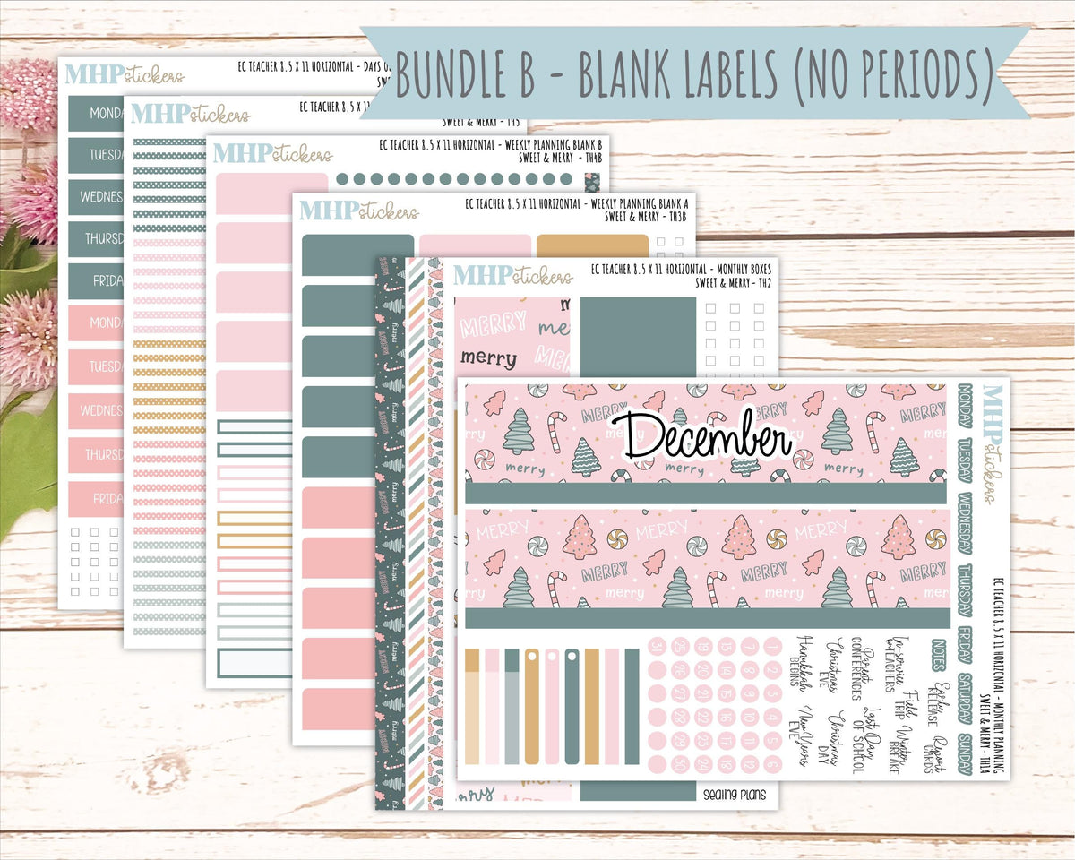 DECEMBER Stickers for EC Teacher Lesson Planner - Horizontal Layout. 2026 Collection "Sweet & Merry" || ECTH