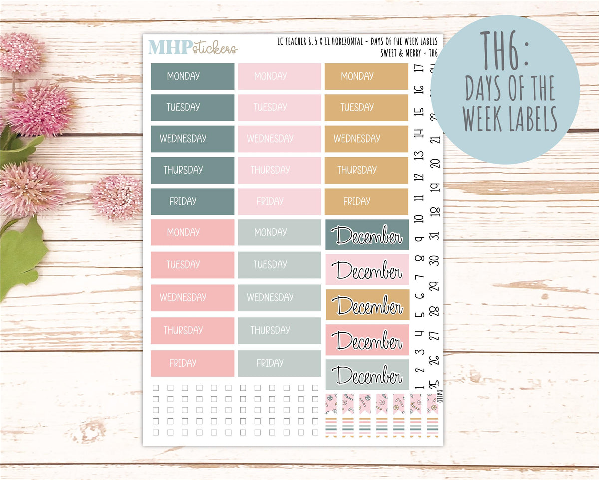 DECEMBER Stickers for EC Teacher Lesson Planner - Horizontal Layout. 2026 Collection "Sweet & Merry" || ECTH