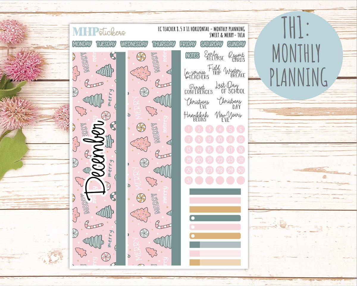 DECEMBER Stickers for EC Teacher Lesson Planner - Horizontal Layout. 2026 Collection "Sweet & Merry" || ECTH