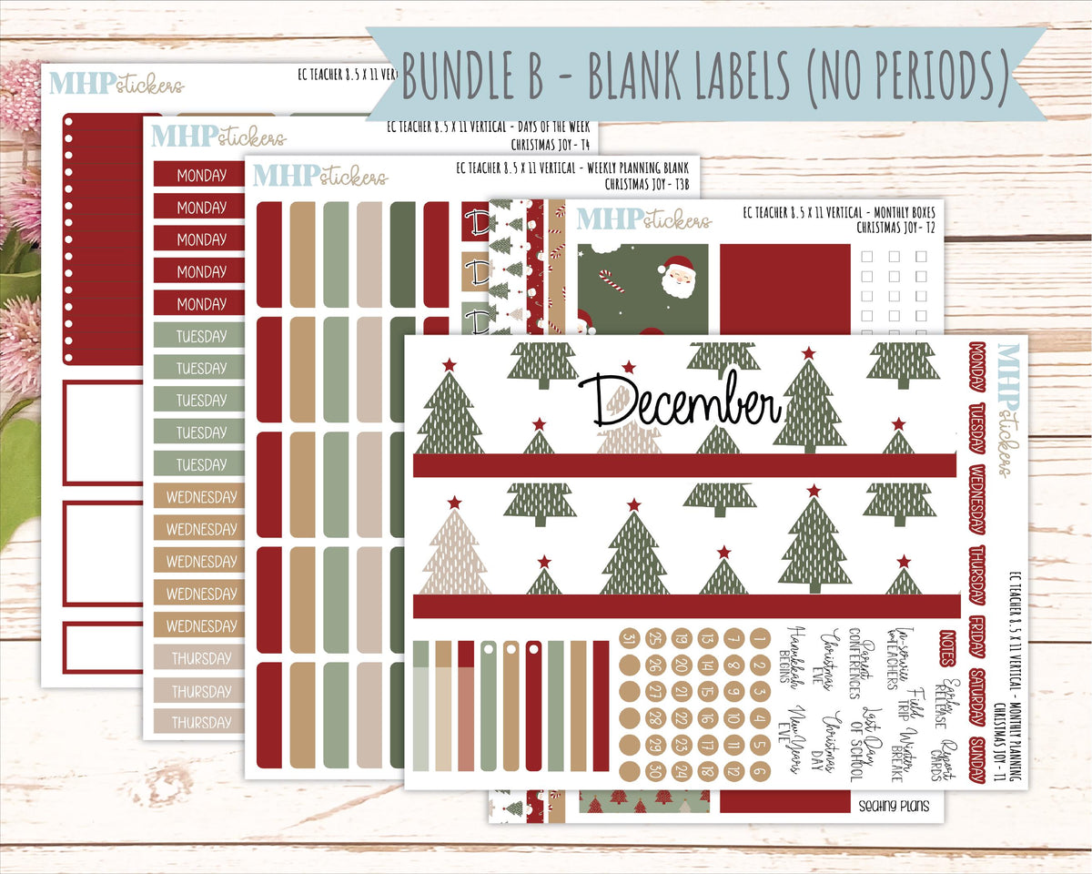 DECEMBER Stickers for EC Teacher Lesson Planner - Vertical Layout. 2026 Collection "Christmas Joy" || ECTV