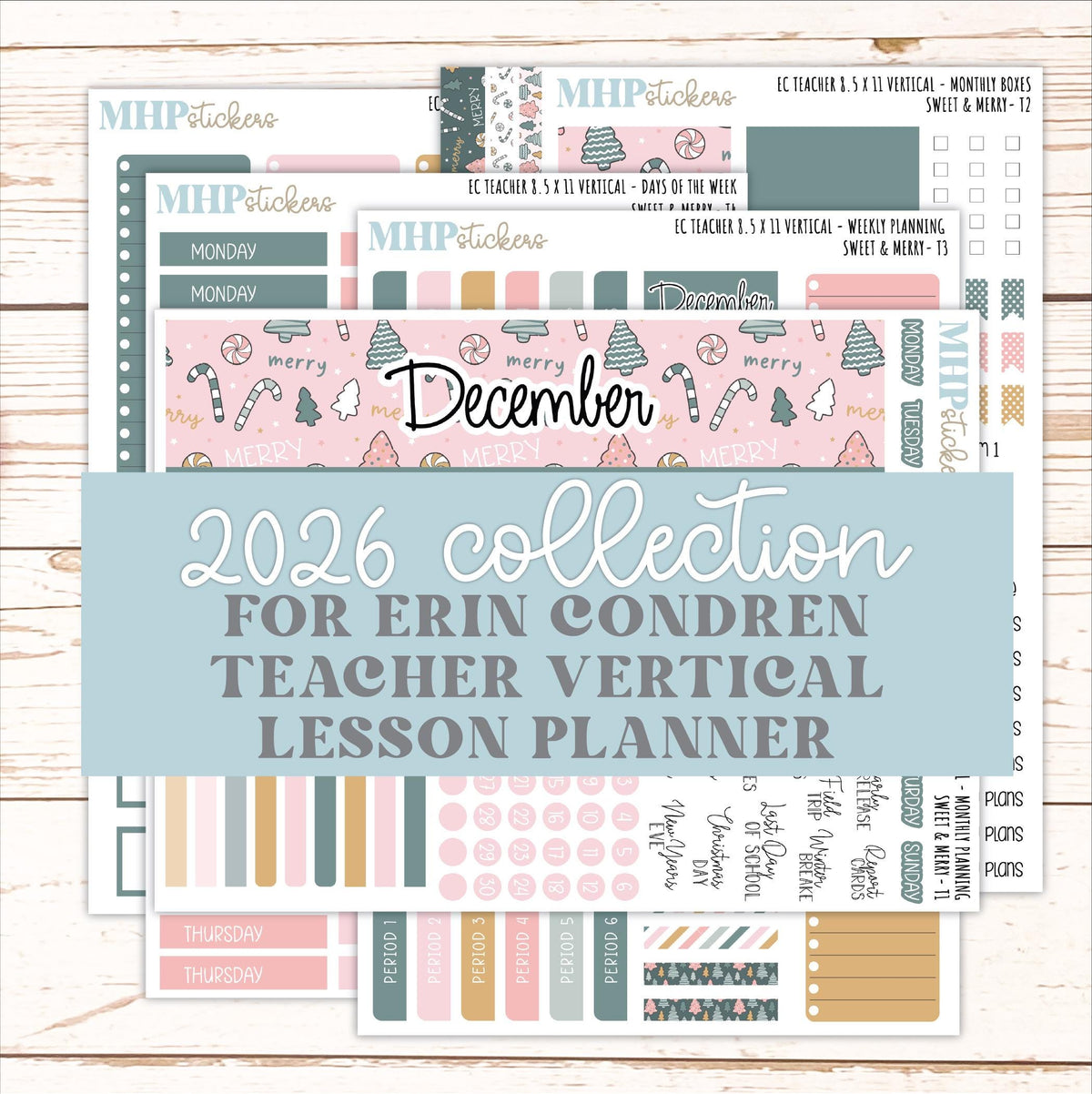 DECEMBER Stickers for EC Teacher Lesson Planner - Vertical Layout. 2026 Collection "Sweet & Merry" || ECTV