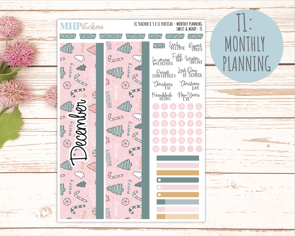 DECEMBER Stickers for EC Teacher Lesson Planner - Vertical Layout. 2026 Collection "Sweet & Merry" || ECTV