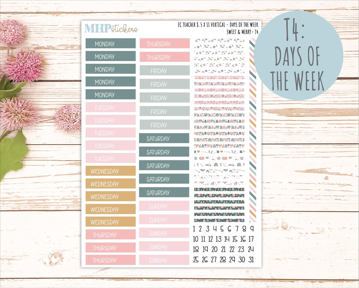 DECEMBER Stickers for EC Teacher Lesson Planner - Vertical Layout. 2026 Collection "Sweet & Merry" || ECTV