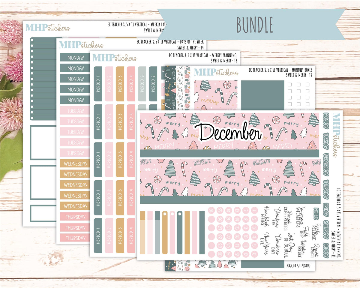 DECEMBER Stickers for EC Teacher Lesson Planner - Vertical Layout. 2026 Collection "Sweet & Merry" || ECTV