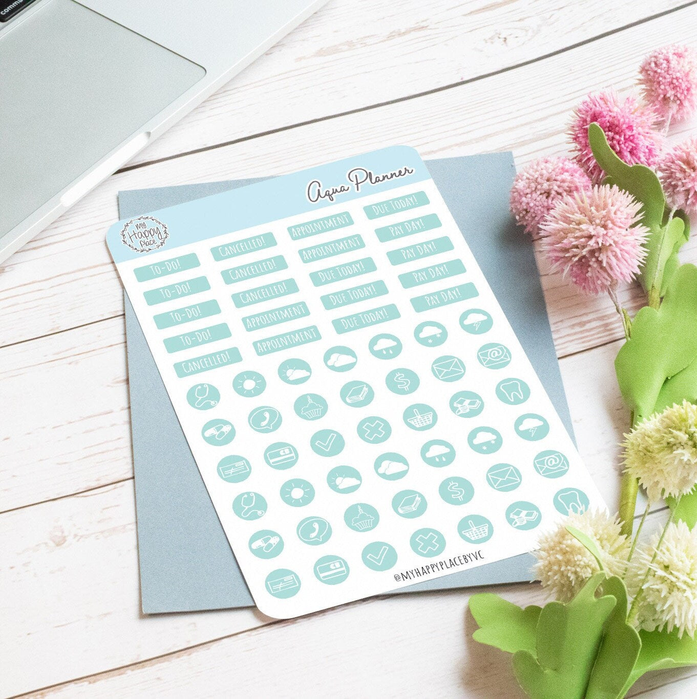 Aqua Planner Stickers for Bullet Journals and Planners || H512-AQA