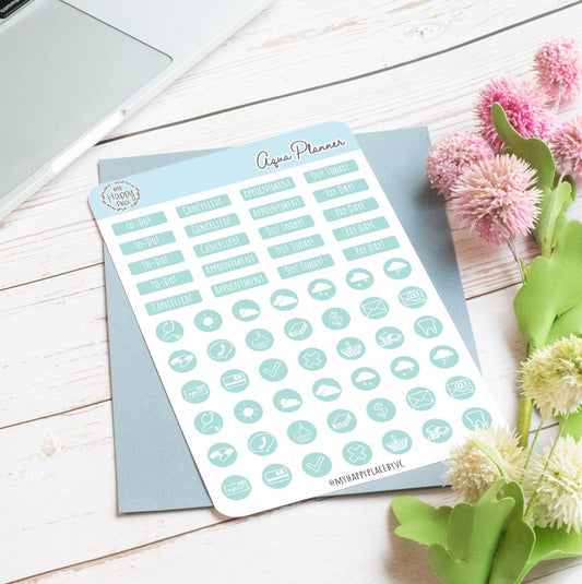 Aqua Planner Stickers for Bullet Journals and Planners || H512-AQA