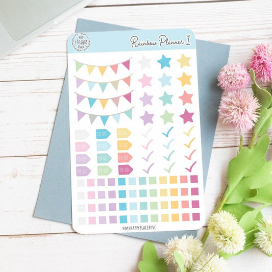 Rainbow Planner Stickers for Bullet Journals and Planners || H510-1