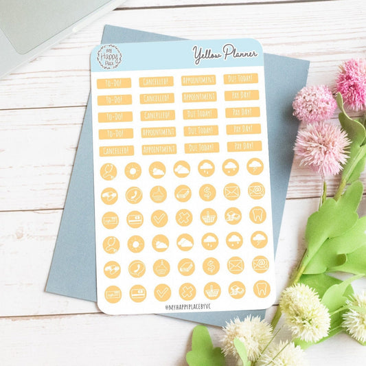 Yellow Planner Stickers for Bullet Journals and Planners || H512-YLW