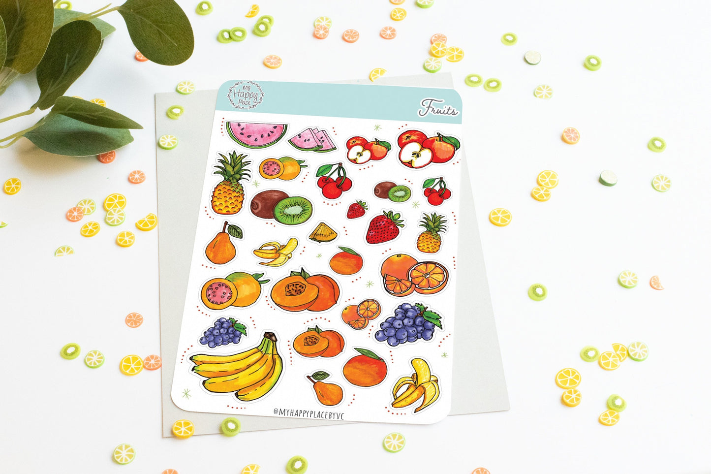 Fruits Stickers Sheet. Planner Stickers,  Great for Bullet Journal, Scrapbooking, and Card Making || HO907