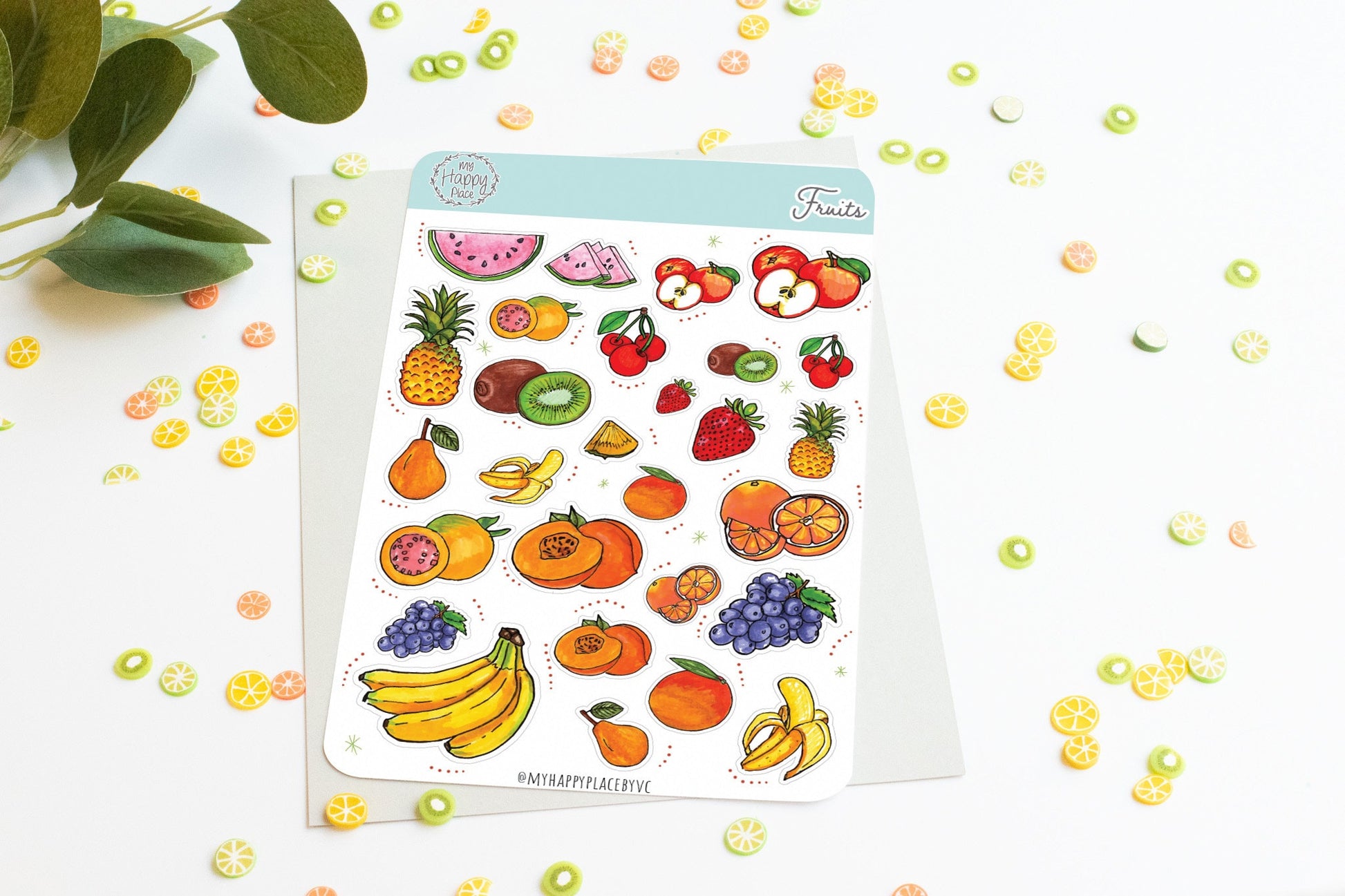 Fruits Stickers Sheet. Planner Stickers,  Great for Bullet Journal, Scrapbooking, and Card Making || HO907