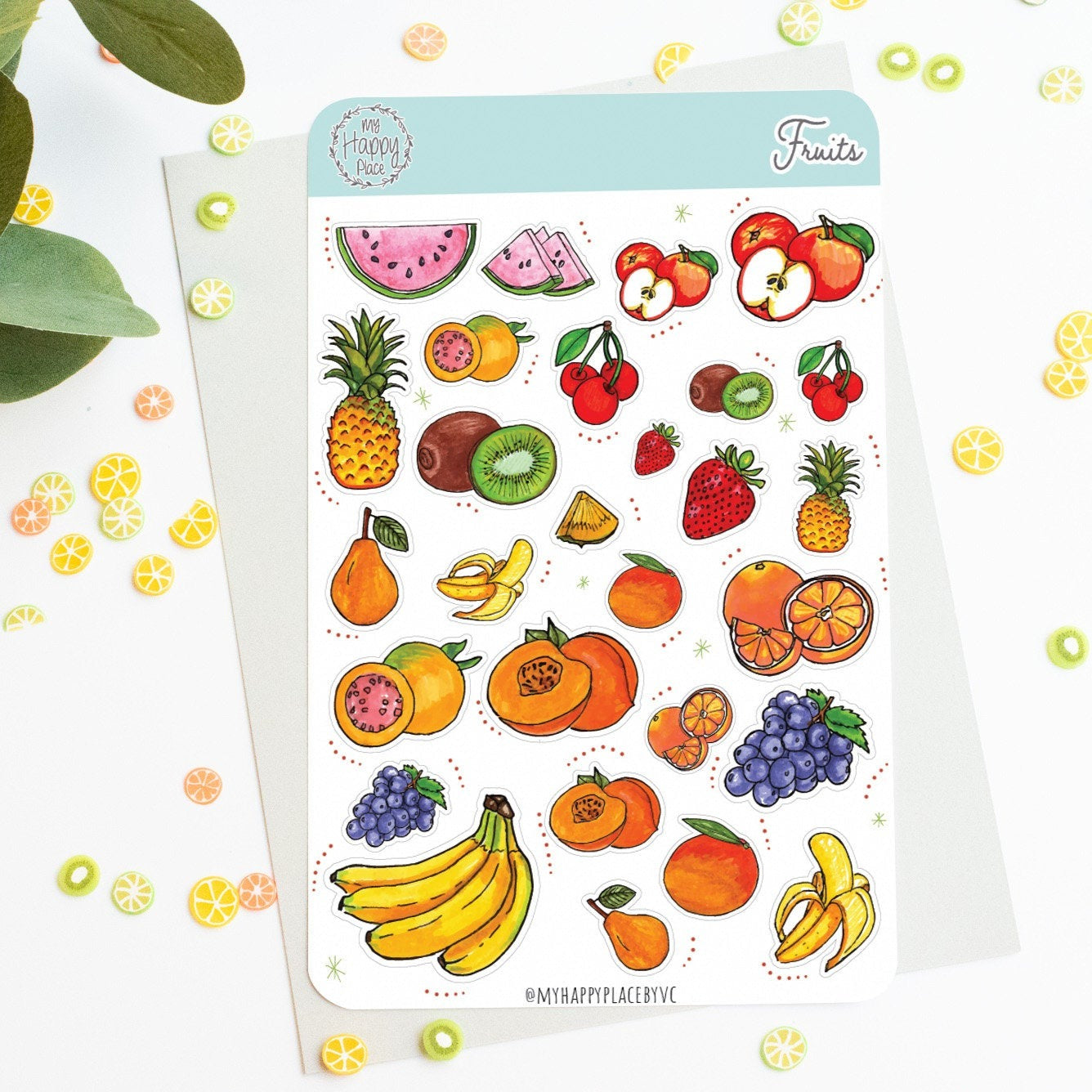Fruits Stickers Sheet. Planner Stickers,  Great for Bullet Journal, Scrapbooking, and Card Making || HO907