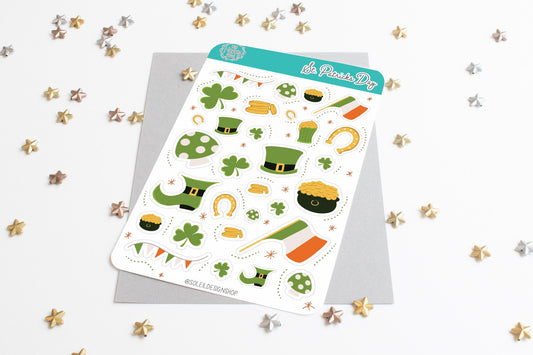 St. Patrick's Day Planner Sticker Sheet. Shamrock and Leprechaun  Stickers for Bullet Journal,  Planners and Scrapbooking || HO911