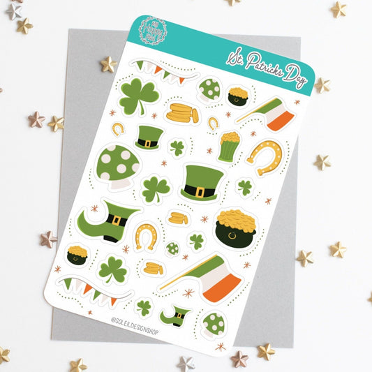 St. Patrick's Day Planner Sticker Sheet. Shamrock and Leprechaun  Stickers for Bullet Journal,  Planners and Scrapbooking || HO911