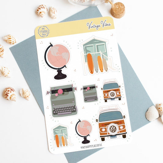 Vintage Vibes Sticker Sheet. Planner Stickers for Bullet Journals, Calendars, and Scrapbooking. College Planner Stickers || HO900