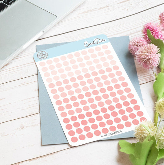 Coral Dots Planner Stickers for Bullet Journals, Planners and College Planner Sticker || H511-CRL