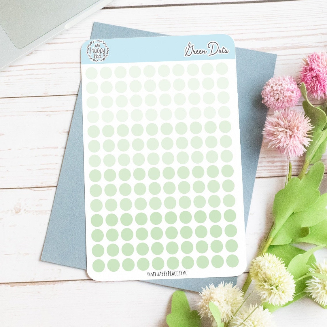 Green Dots Planner Stickers for Bullet Journals, Planners and College Planner Sticker || H511-GRN