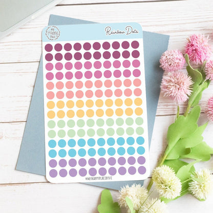 Rainbow Dots Planner Stickers for Bullet Journals, Planners and College Planner Sticker || H511-RNW