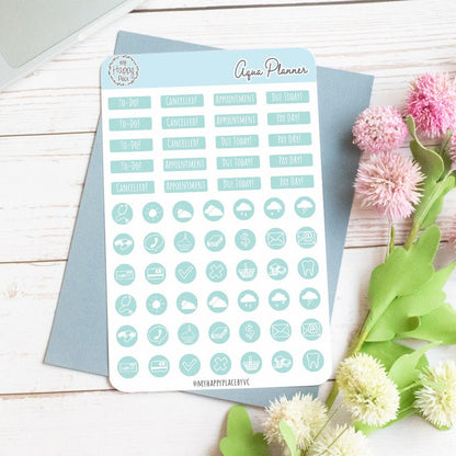Aqua Planner Stickers for Bullet Journals and Planners || H512-AQA