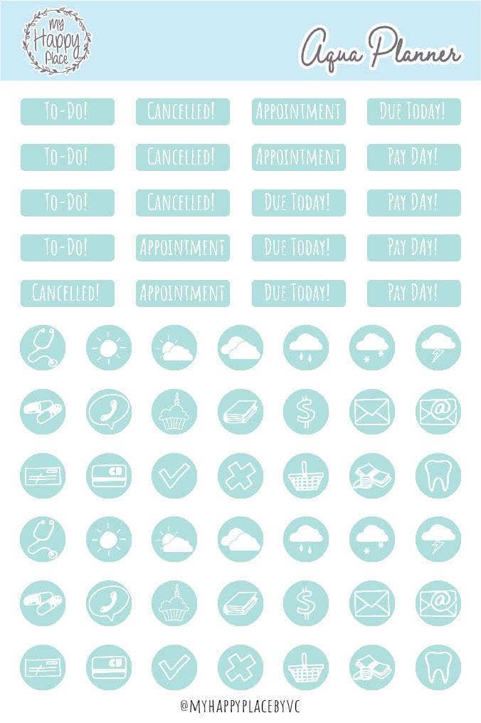 Aqua Planner Stickers for Bullet Journals and Planners || H512-AQA
