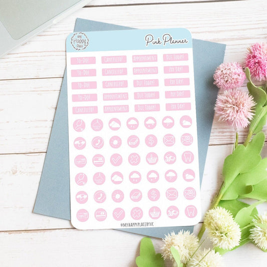 Pink Planner Stickers for Bullet Journals and Planners || H512-PNK