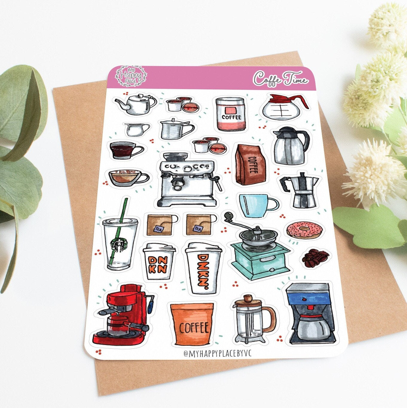 Coffee Time Stickers Sheet. Planner Stickers for College Planners