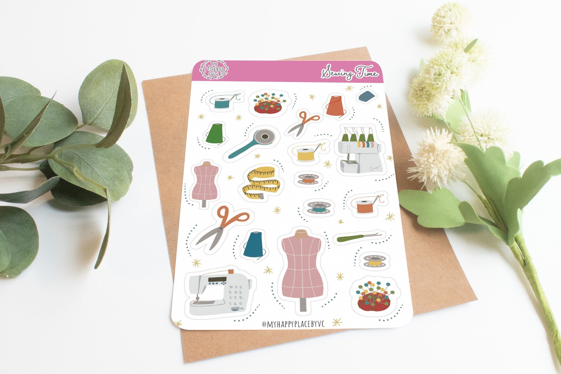 Sewing Sticker Sheet. Stickers for Bullet Journal, Planners and
