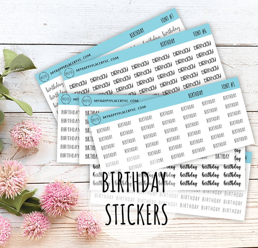 BIRTHDAY Stickers for Planner and Bullet Journals. 7 Fonts to Choose From || T314