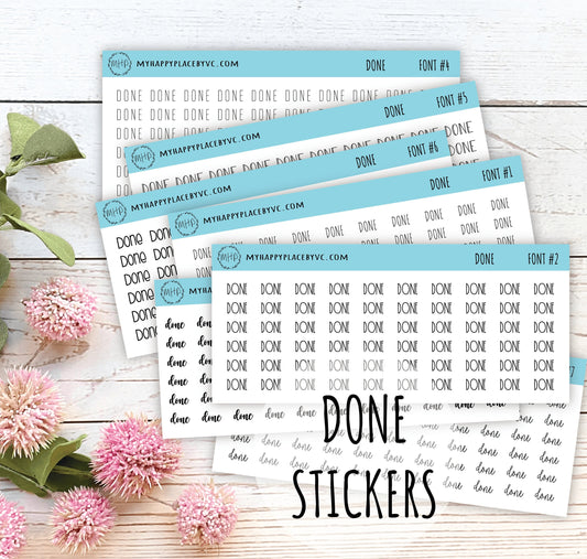 DONE Stickers for planners and Bullet Journals. 7 Fonts to Choose From || T312