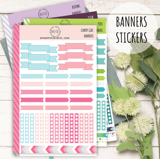 Banner Stickers for College Planner, Teachers Planners and Bullet Journals. Sticker Sheets || F715