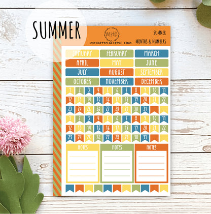Months and Numbers Planner Stickers for College Planner, Teacher Planners and Bullet Journals || F710