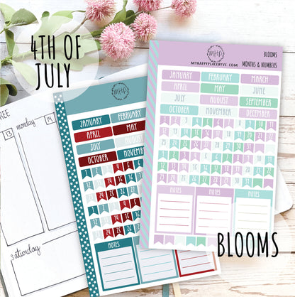 Months and Numbers Planner Stickers for College Planner, Teacher Planners and Bullet Journals || F710