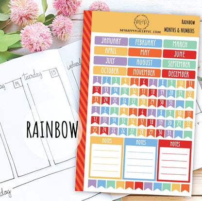 Months and Numbers Planner Stickers for College Planner, Teacher Planners and Bullet Journals || F710