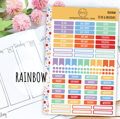 To Do & Days of the Week Planner Stickers. Sticker for College Planner, Teacher Planners and Bullet Journals || F727