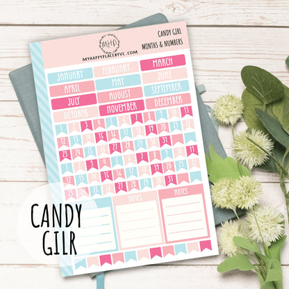 Months and Numbers Planner Stickers for College Planner, Teacher Planners and Bullet Journals || F710
