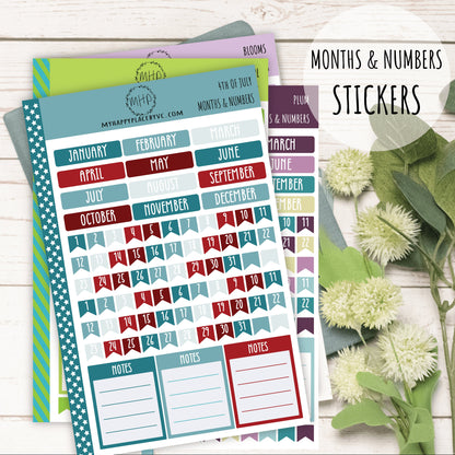 Months and Numbers Planner Stickers for College Planner, Teacher Planners and Bullet Journals || F710