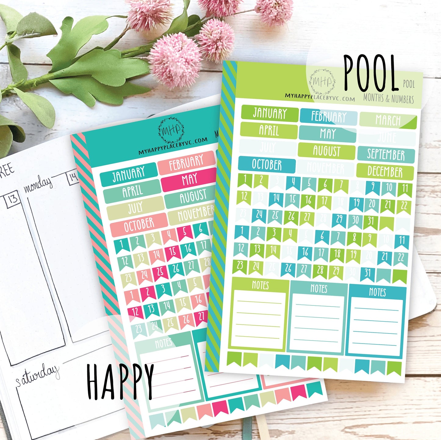 Months and Numbers Planner Stickers for College Planner, Teacher Planners and Bullet Journals || F710