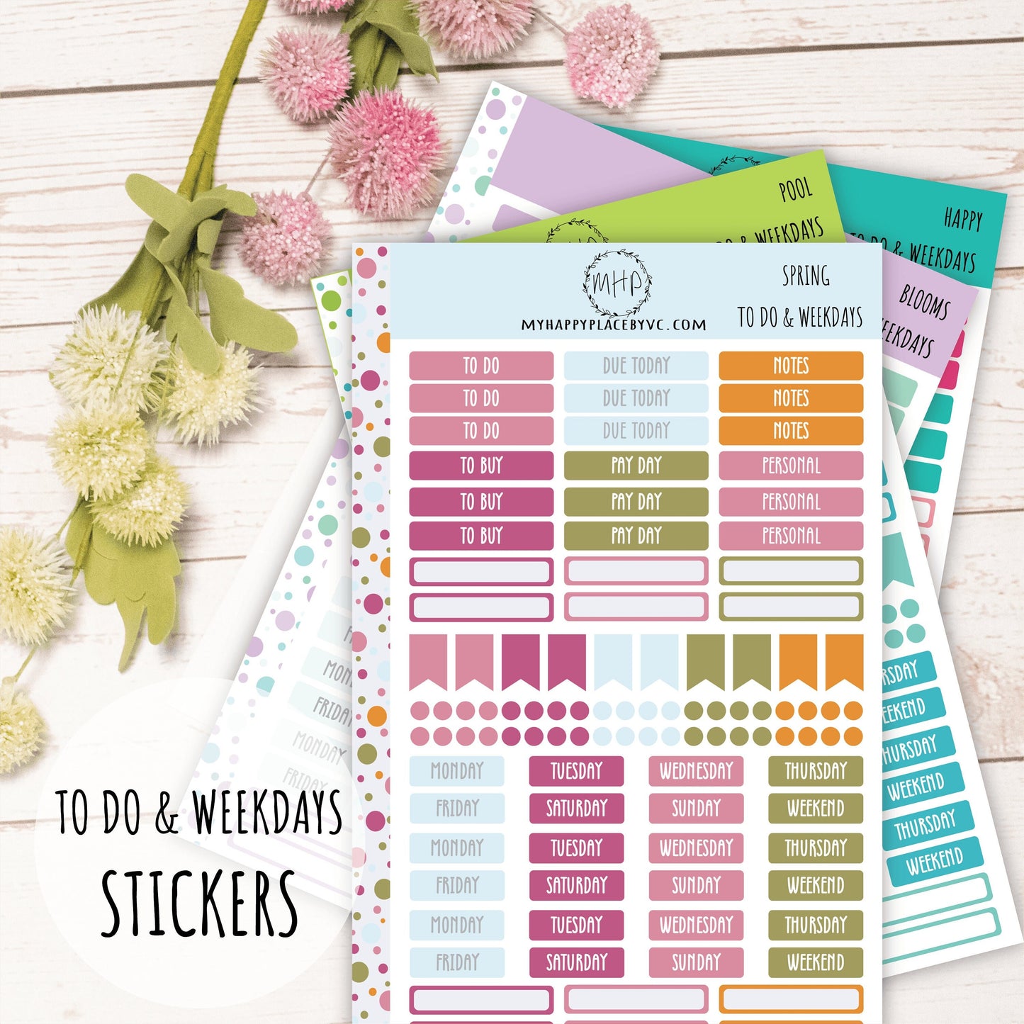 To Do & Days of the Week Planner Stickers. Sticker for College Planner, Teacher Planners and Bullet Journals || F727