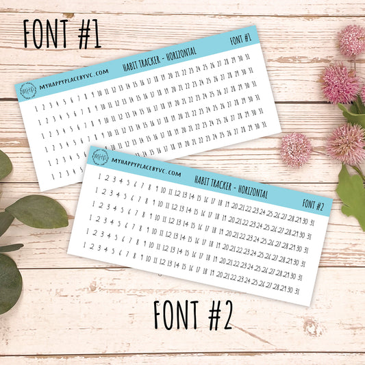 Habit Tracker Planner Stickers for College Planner, Homeschool Planner , and Bullet Journals. Horizontal Strips  || T305