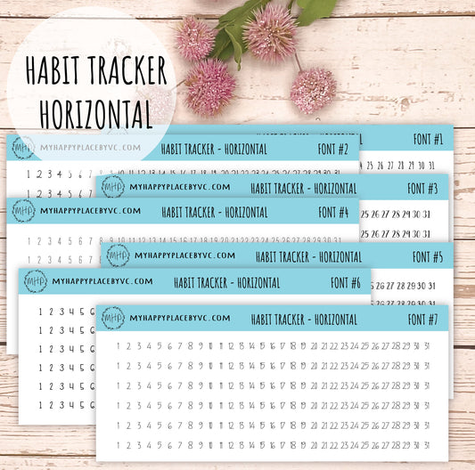 Habit Tracker Planner Stickers for College Planner, Homeschool Planner , and Bullet Journals. Horizontal Strips  || T305