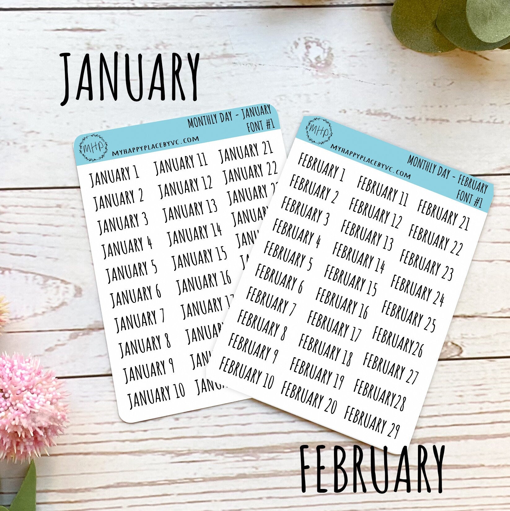 Days of the Year Planner Stickers. Month & Number Day for Planners and ...