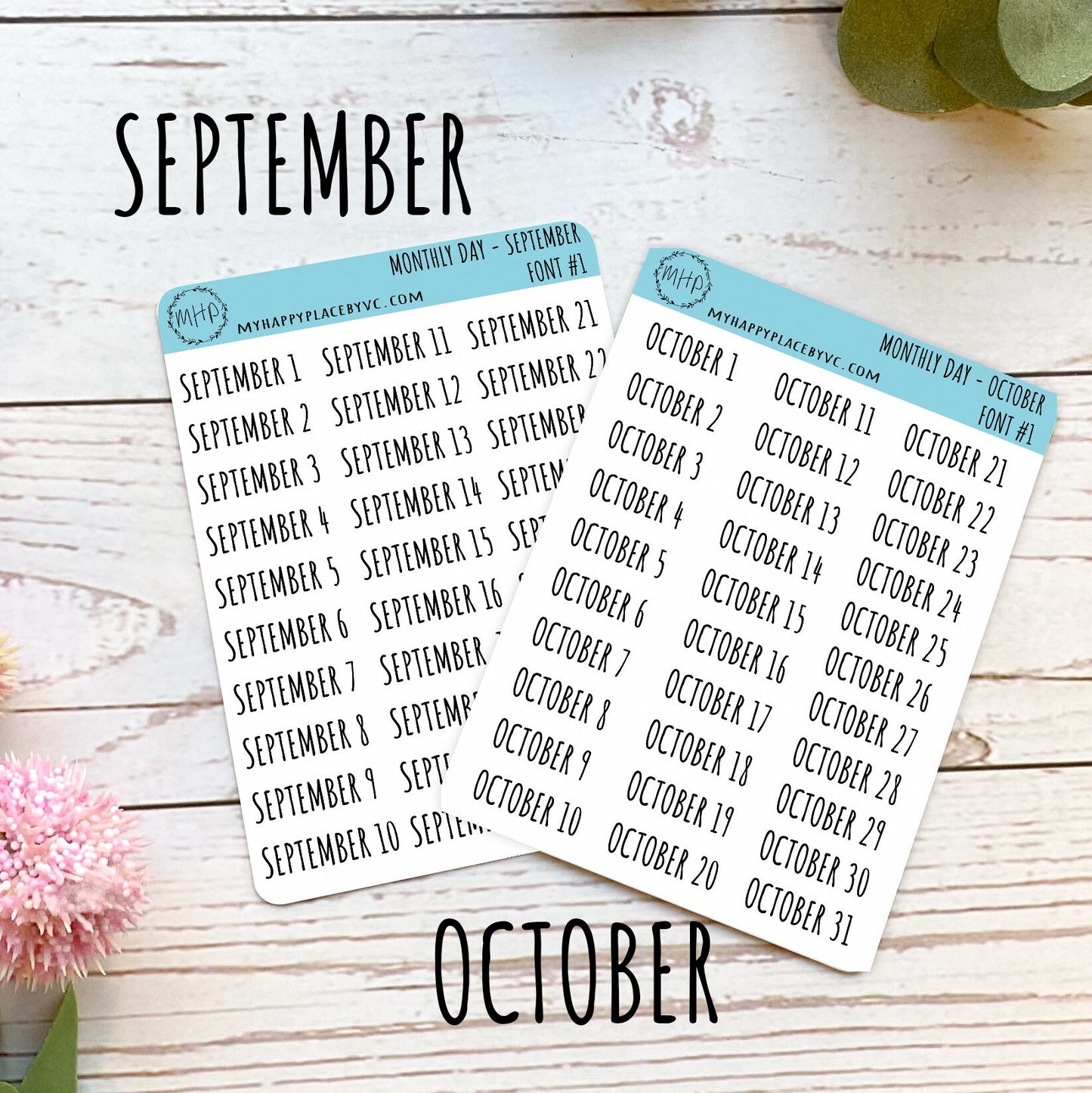 Days of the Year Planner Stickers. Month & Number Day for Planners and Bullet Journals.  || Q104