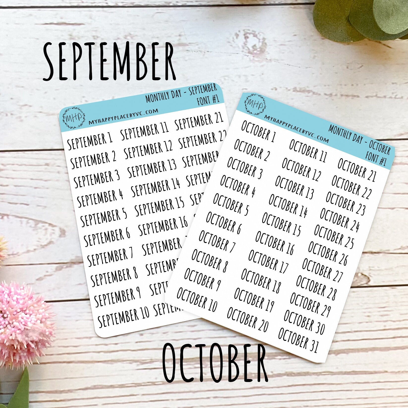 Days of the Year Planner Stickers. Month & Number Day for Planners and Bullet Journals.  || Q104
