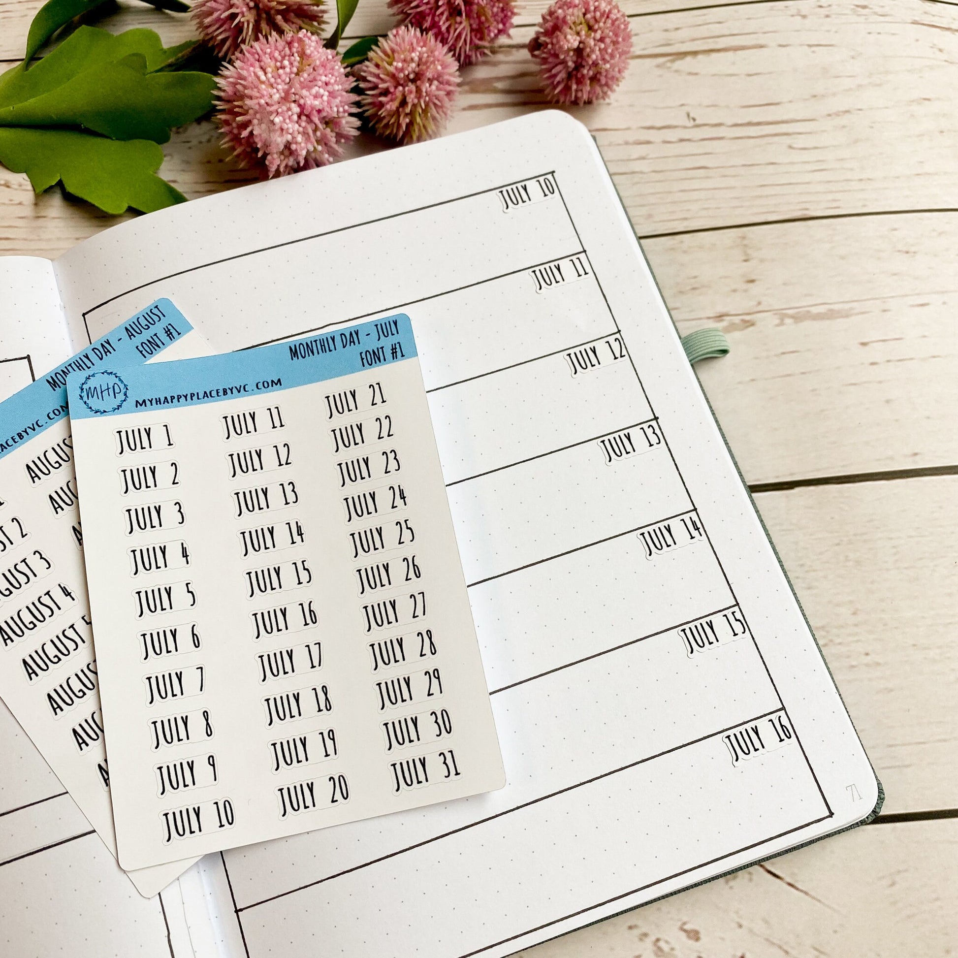 Days of the Year Planner Stickers. Month & Number Day for Planners and Bullet Journals.  || Q104
