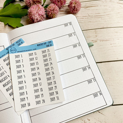 Days of the Year Planner Stickers. Month & Number Day for Planners and Bullet Journals.  || Q104