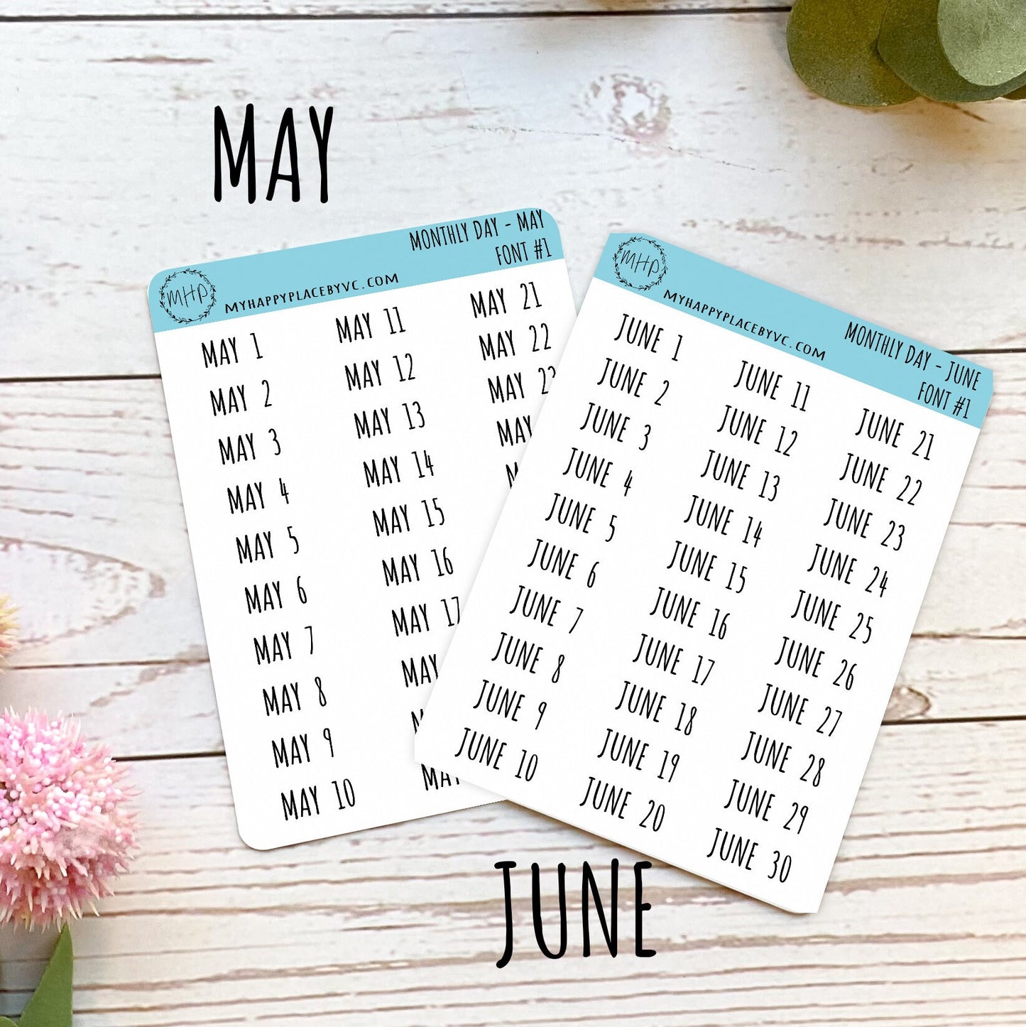 Days of the Year Planner Stickers. Month & Number Day for Planners and Bullet Journals.  || Q104