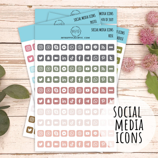 Social Media Icon Stickers. Planner Stickers for Bullet Journals, College Planner, Teacher, Homeschool Planner and School Planners || F700