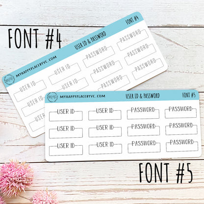 User ID and Password Planner Stickers for Bullet Journals. College  Planner, Homeschool Planner, Academic Planner || T315