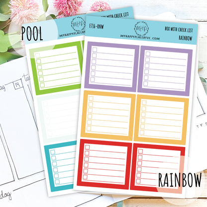 Planner Box With Check List. Planner Stickers for Bullet Journals, College Planner, Teacher, Homeschool Planner and School Planners || F716