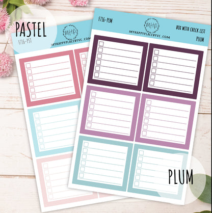 Planner Box With Check List. Planner Stickers for Bullet Journals, College Planner, Teacher, Homeschool Planner and School Planners || F716