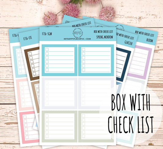 Planner Box With Check List. Planner Stickers for Bullet Journals, College Planner, Teacher, Homeschool Planner and School Planners || F716